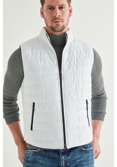D's Damat Regular Fit Beyaz Dik Yaka Elyaf Dolgulu Mevsimlik Fermuarlı Yelek Mont 7HF07ORT42611