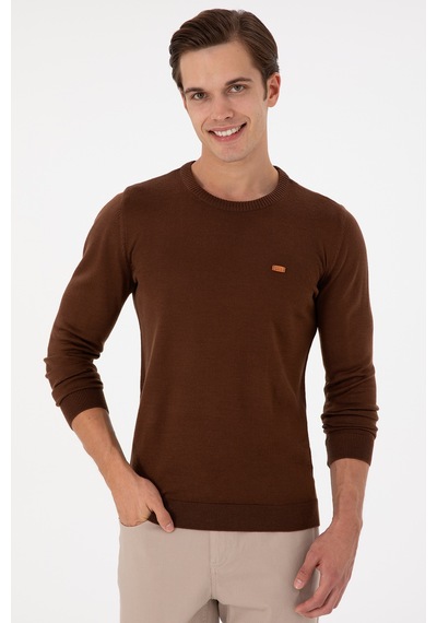 U.S. Polo Assn. Erkek Slim Fit Bisiklet Yaka Kahverengi Kazak 50297040-VR158