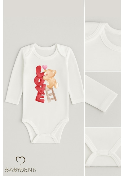 Babyden's 3 Lü Bebek Body Seti %100 Pamuk Uzun Kollu Ayıcık Baskılı Yenidoğan Unisex Bebek Body Beyaz