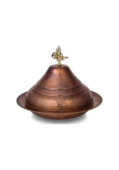Turna Bakır Kümbet Yuvarlak Sunum Tabağı 30 Cm El Dövme Oksit Turna9059-3