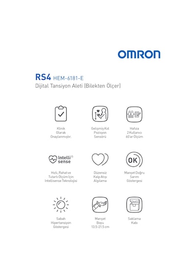 Omron RS4 Bilekten Dijital Pilli Tansiyon Aleti – Intellisense Teknolojili, Sensörlü, 60 Ölçüm Hafızalı