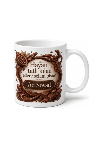 Çikolatacı Temalı Baskılı Kupa Bardak Hediye Porselen Mug Beyaz / Çok Renkli