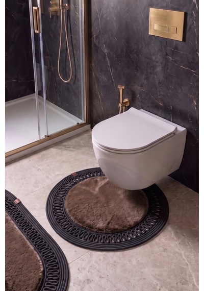 Banyo Paspası Takımı 60x100+60x60 Cm İç Trikot Mouss Kahve & Siyah
