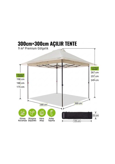 Fundango Sunhaven 300 Premium 3x3 M Otomatik Gazebo & Gölgelik Khaki Krem