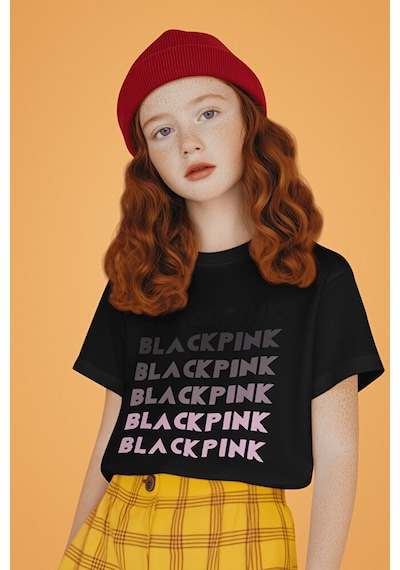 Sevbano Blackpink Kpop Baskılı Unisex Çocuk Tişört 1-12 Yaş Siyah