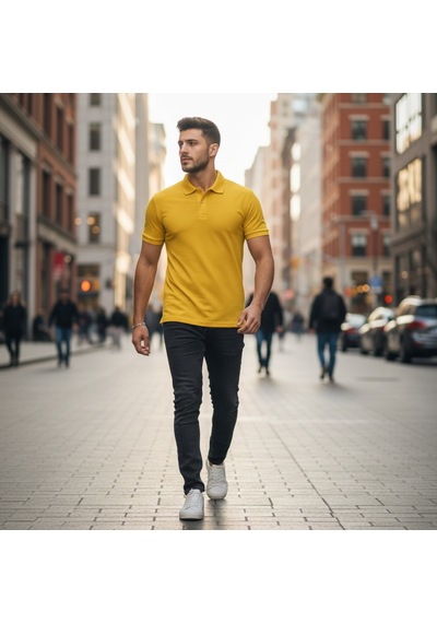 Bite Nose Renk Seçenekli Erkek Polo Yaka Tişört Günlük & Şık Pamuklu Slim Fit Sarı