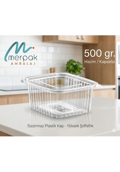 Plastik Saklama Kabı 500 Gr 100'lü Kapaklı Sızdırmaz Kap Şeffaf Kullan At Kase