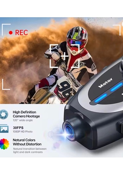 Q29 Motosiklet Kask Bluetooth Kulaklık Eşleşmeli 1080p Kamera Geniş Açı Su Geçirmez Intercom