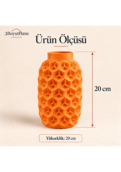 Dekoratif Vazo 20 Cm Geometrik Desenli Kuru Çiçek Ve Pampas Vazosu Turuncu