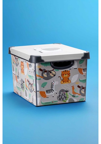 Style Box Animals Desenli 20 L Dekoratif Oyuncak Ve Saklama Kutusu Açık Gri