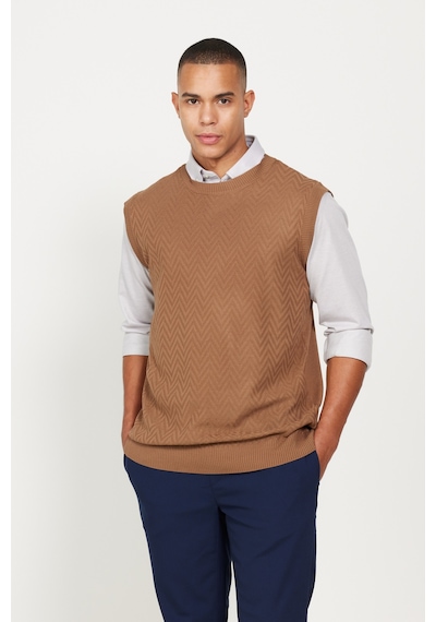 AC&Co / Altınyıldız Classics Erkek Vızon Standart Fit Normal Kesim Bisiklet Yaka Süveter Vizon