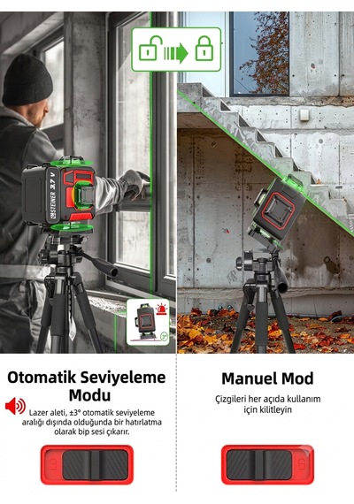 Steiner 360 3,7v 12 Köşe Otomatik Hizalamalı Yeşil Çizgili Lazer Hizalama Makinesi Kırmızı