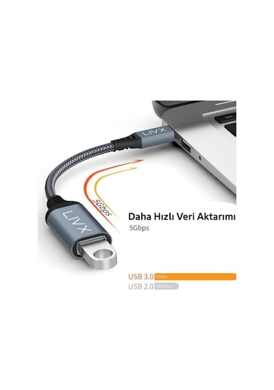 Usb 3.0 To Type-c Çevirici Dönüştürücü 60w Hızlı Şarj Desteği 15 Cm Kablolu Otg Adaptör Xiaomi Macbook İle Uyumlu Gri Ottca-01