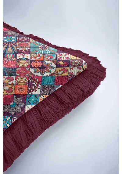 Etnik Patchwork Saçaklı Yastık Kılıfı - Bohem Çiçekli Mor Turkuaz Püsküllü Kırlent Kılıfı Doygun Deniz Kabak Etnik Patchwork Saçaklı Yastık Kılıfı - Bohem Çiçekli Mor Turkuaz Püsküllü Kırlent Kılıfı Doygun Deniz Kabak
