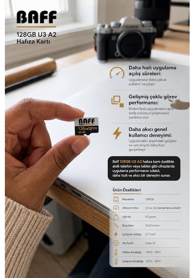 Baff 128 Gb Micro Sd Kart U3 A2 4k Ultra Hd Destekli Yüksek Hızlı Hafıza Kartı Güvenlik Kamerası & Araç Kamerası Uyumlu