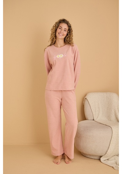 Siyah İnci Havlu Kumaş Örme Pijama Takım25226008 Somon