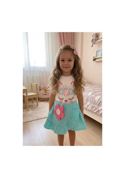 Retro Women Kız Çocuk Mavi Desenli Keten Şortlu Şık Çantalı Doğum Günü Kutlama Prenses Günlük Tşirt Şortetek Takım Turkuaz Retro Women Kız Çocuk Mavi Desenli Keten Şortlu Şık Çantalı Doğum Günü Kutlama Prenses Günlük Tşirt Şortetek Takım Turkuaz