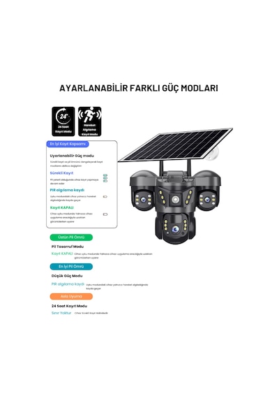 Rxg 3 Kameralı Solar Güvenlik Kamerası 4g Sim Kartlı Ptz Hareketli Gece Görüşlü Güneş Panelli Kamera