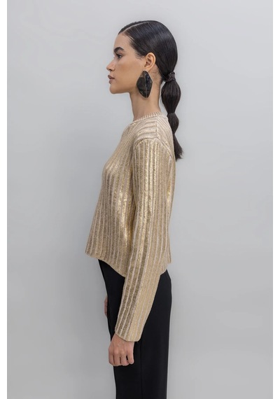 Fashion Friends Varak Altın Dore Kumaşlı Yuvarlak Yaka Ofis Gece Davet Likralı Fitilli Kollukazak Dore Fashion Friends Varak Altın Dore Kumaşlı Yuvarlak Yaka Ofis Gece Davet Likralı Fitilli Kollukazak Dore