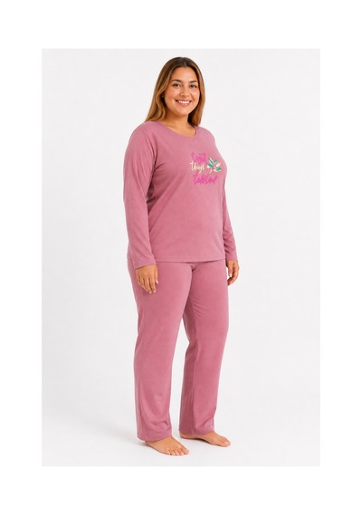 Sleeproom Büyük Beden Kadın Mevsimlik Great Things Desen Pembe Pijama Takımı