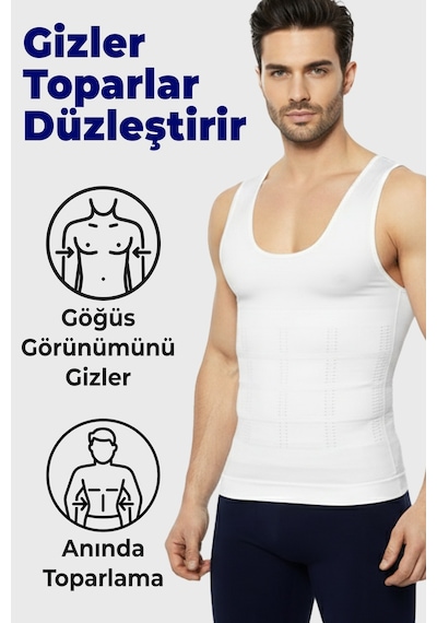 Elilom Erkek Korse Atlet 2'li Paket Bel Göğüs Ve Göbek Bölgesi Destekli Beyaz Ve Siyah - 2 Adet