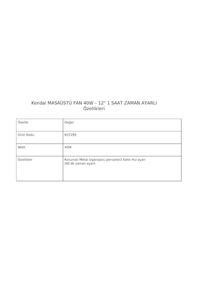 Kendal Kcf295 Masaüstü Fan 40w 12" 1 Saat Zaman Ayarlı