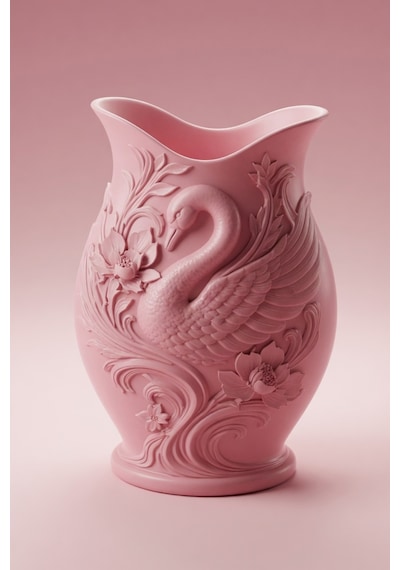 Kuğu Desenli Dekoratif Vazo 15 Cm 3d Baskılı Mat Dokulu Şık Masa Ve Raf Dekoru Pembe