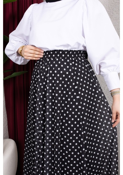 Hira Life Fashion Kadın Astarlı Puantiye Desenli Tül Etek Siyah Siyah