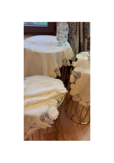 Gri Çeyizlik Flowers Model 5 Parça Keten Dantelli Runner Seti Salon Takımı Bzckh597 Çok Renkli