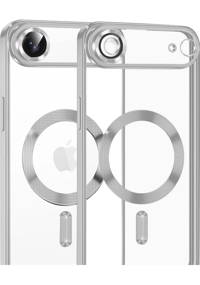 Apple Uyumlu iPhone 17 Air İçin Magsafe İle Kılıf Kamera Lensli Korumalı Şeffaf Silikon Kapak Gümüş