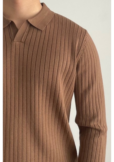 Cool Tarz Erkek Koyu Kahverengi Polo Yaka Fitilli Triko Kazak Koyu Kahverengi Koyu Kahverengi Cool Tarz Erkek Koyu Kahverengi Polo Yaka Fitilli Triko Kazak Koyu Kahverengi Koyu Kahverengi