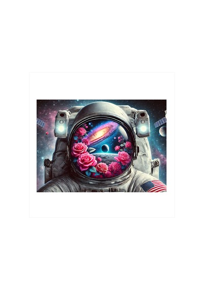 Astronot Ve Uzay Çiçekleri Modern Ahşap Tablo
