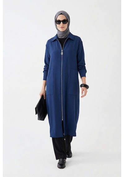 Armine Trend Kolları Şerit Detaylı Boydan Fermuarlı Allerli Giy Çık 26yt516 İndigo