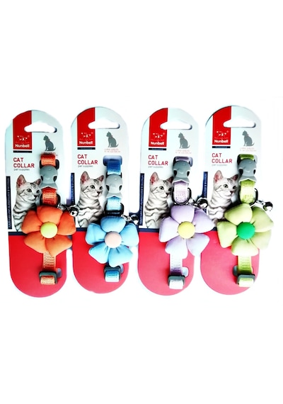 Nunbell Çıngıraklı Çiçekli Kedi Boyun Tasması 23-35 Cm Turuncu