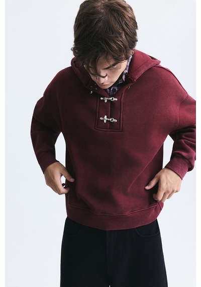 Vamos Boxy Fit Metal Klips Kapama Sweatshirt Bordo