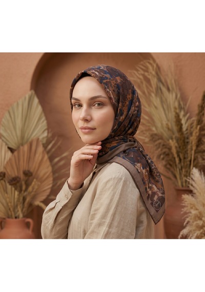 Ochre Desen 90x90cm Matte Cotton Eşarp Çok Renkli