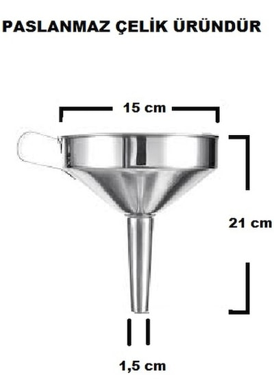 Paslanmaz Çelik Mazot Hunisi Metal Yağ Hunisi Metal Reçel Hunisi 10 Cm N11.2