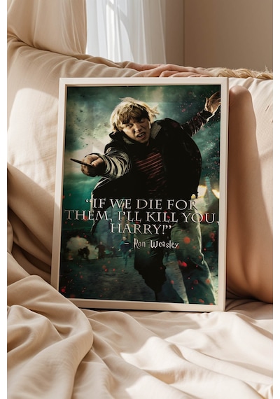 Ron Weasley Replikli Çerçeveli Tablo - Lüks Harry Potter Sinematik Tipografi Duvar Dekoru Beyaz