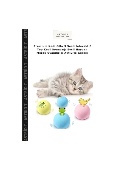 Premium Kedi Otlu 3 Sesli İnteraktif Top Kedi Oyuncağı Evcil Hayvan Merak Uyandırıcı Aktivite Gereci