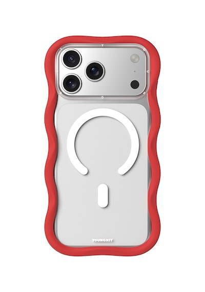 Apple Uyumlu iPhone 17 Pro Max  Kılıf M-safe Şarj Özellikli Youngkit Wave Clear Serisi Kapak Kırmızı Kırmızı