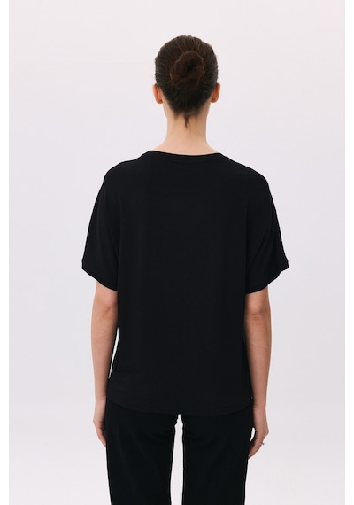 Daido Kadın Yuvarlak Yaka Kısa Kollu Desenli T-shirt 6217 Siyah