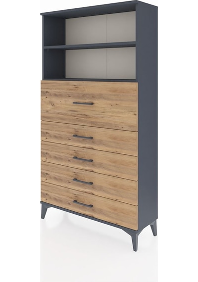 Arges Dolap 2 Raflı 5 Çekmeceli 88x30x163 Antrasit-çam Antrasit