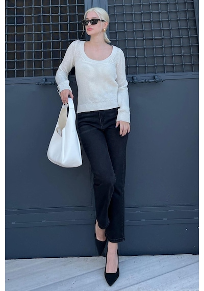 Madmext Bej Bisiklet Yaka Basic Örme Kazak Mg2189 Bej