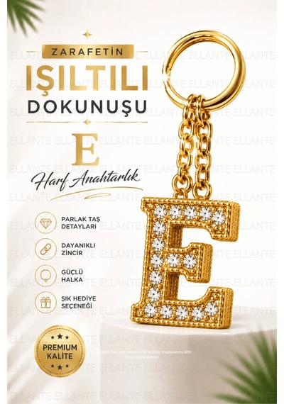 Kişiye Özel Harf Anahtarlık Altın Renk Zirkon Taşlı Şık Çanta Süsü Anahtar Aksesuarı Hediyelik Harf 05354919