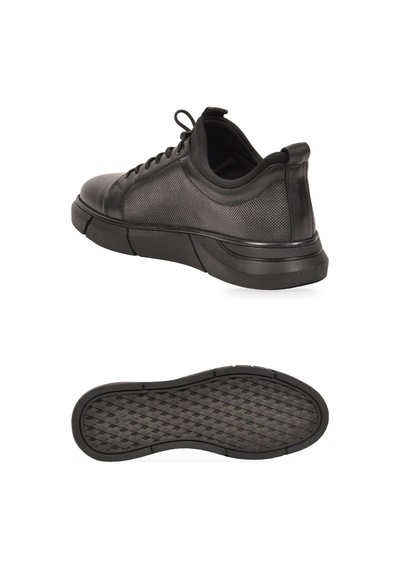 Komcero Kauçuk Tabanlı Bağcıklı Sneaker Siyah Hakiki Deri Erkek Casual Ayakkabı Hz0795-510