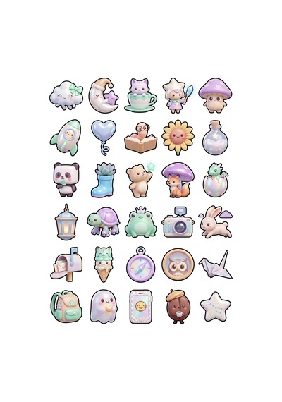 30 Adet 3d Chibi Sevimli Karakterler Sticker Seti - Laptop Defter Telefon Çok Renkli
