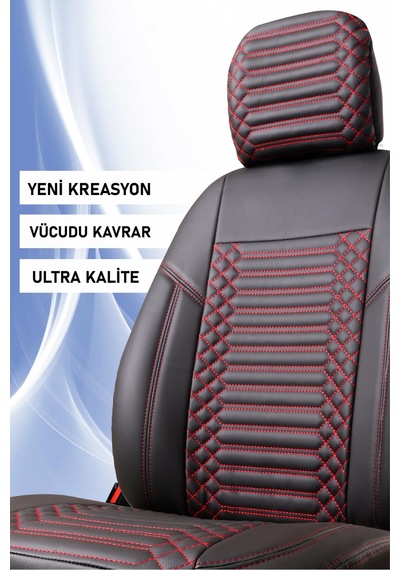 Renault Megane 4 Hb Lüx Full Deri Oto Koltuk Kılıfı Ön Arka Takım Exclusive Siyah Kırmızı
