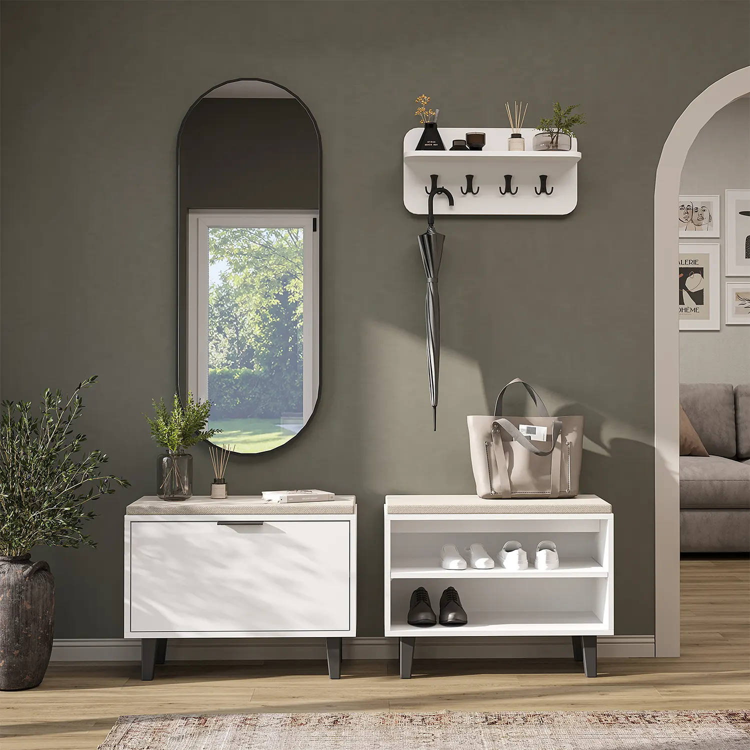 Nord Vestiyer Takımı Askılıklı, Kapaklı Bench, Kapaksız Bench, Modüler, Oval Aynalı Portmanto Takımı Beyaz Nord Vestiyer Takımı Askılıklı, Kapaklı Bench, Kapaksız Bench, Modüler, Oval Aynalı Portmanto Takımı Beyaz