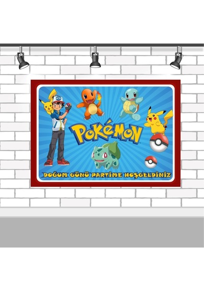 Pokemon Lüks 50x70 Cm Afişli Doğum Günü Süsleri Seti + Pokemon Parti Malzemeleri