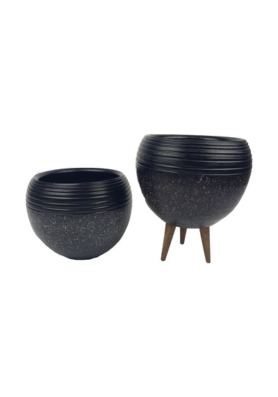 Bitki Tasarımı Ev Dekorasyon  Siyah Granit Küp Saksı Saksılık Salon Çiçeklik İkili  Set (3 Ayaklı-Ayaksız)